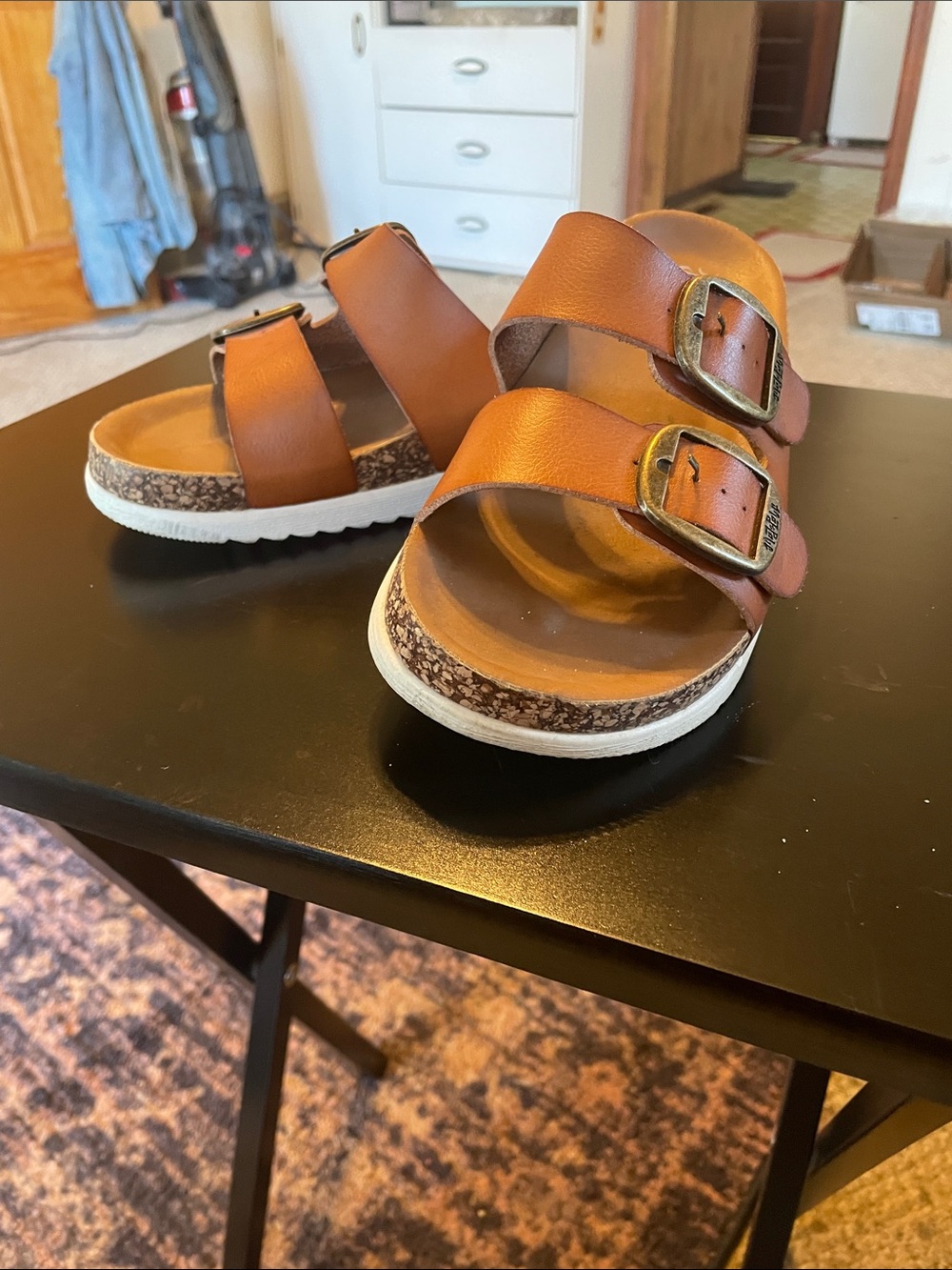 Double Buckle Slide Sandals - Brown, wore once